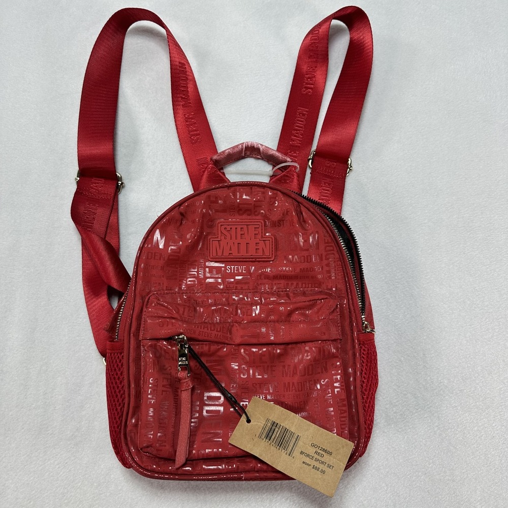 Steve Madden BForce Sport Set Mini Backpack Women's Red‎ Logo Faux Leather Nylon